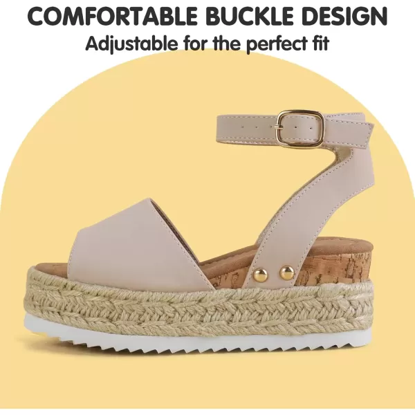 imagePANDANINJIA Girls Sandals Flatform Wedge Open Toe Summer Shoes Little Big Kid Flower Girl Heels Dress ShoesNude Nubuck
