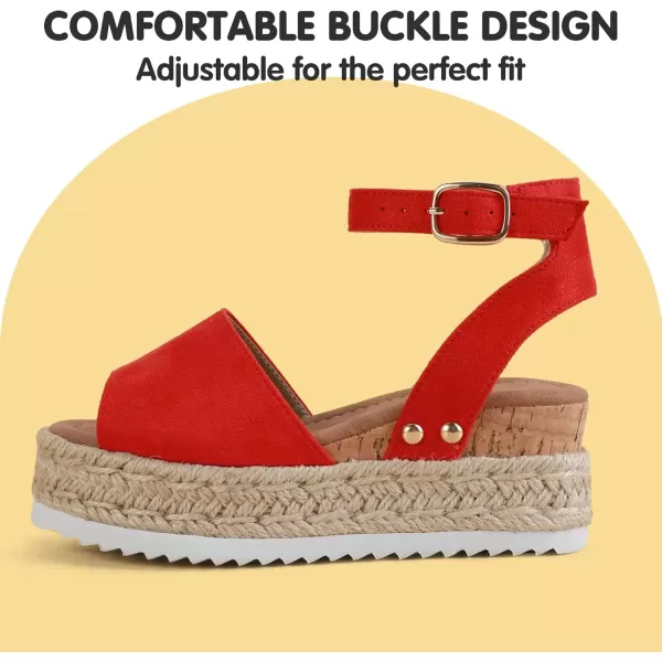 imagePANDANINJIA Girls Sandals Flatform Wedge Open Toe Summer Shoes Little Big Kid Flower Girl Heels Dress ShoesRed Suede