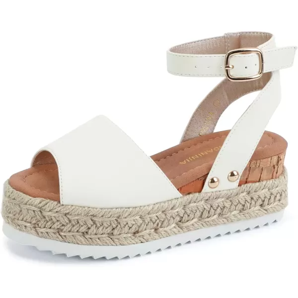 imagePANDANINJIA Girls Sandals Flatform Wedge Open Toe Summer Shoes Little Big Kid Flower Girl Heels Dress ShoesWhite Nubuck