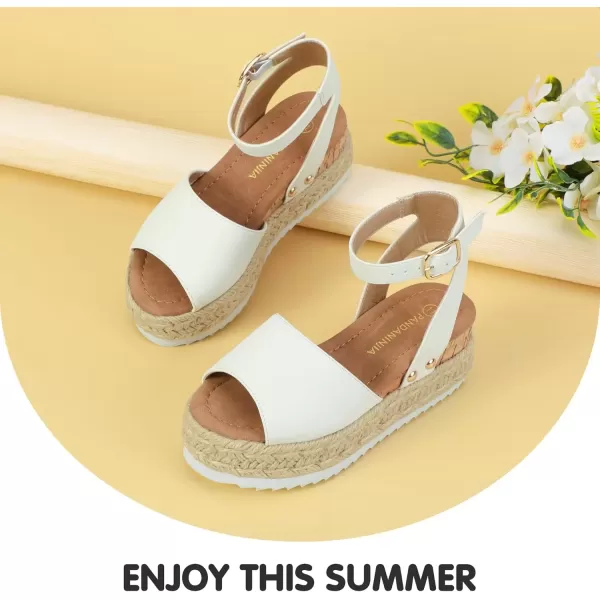 imagePANDANINJIA Girls Sandals Flatform Wedge Open Toe Summer Shoes Little Big Kid Flower Girl Heels Dress ShoesWhite Nubuck