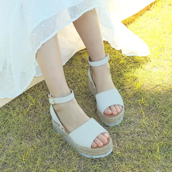 imagePANDANINJIA Girls Sandals Flatform Wedge Open Toe Summer Shoes Little Big Kid Flower Girl Heels Dress ShoesWhite Nubuck