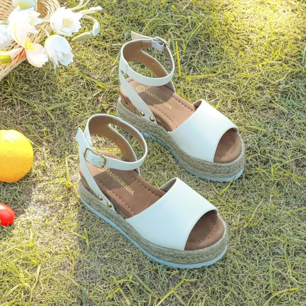 imagePANDANINJIA Girls Sandals Flatform Wedge Open Toe Summer Shoes Little Big Kid Flower Girl Heels Dress ShoesWhite Nubuck