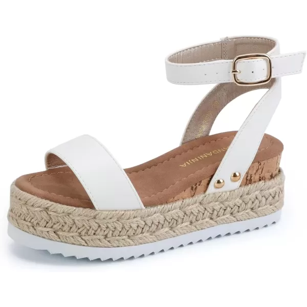 imagePANDANINJIA Girls Sandals Flatform Wedge Open Toe Summer Shoes Little Big Kid Flower Girl Heels Dress ShoesWhite Pu