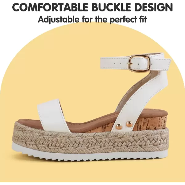 imagePANDANINJIA Girls Sandals Flatform Wedge Open Toe Summer Shoes Little Big Kid Flower Girl Heels Dress ShoesWhite Pu