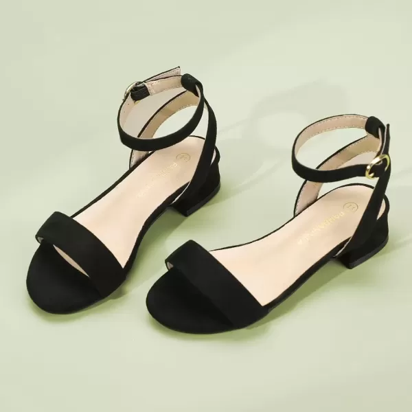 imagePANDANINJIA Girls Sandals Low Heels Dress Shoes Open Toe Flower Girl Wedding Party for Little Big Kid Dress SandalsBlacksuede