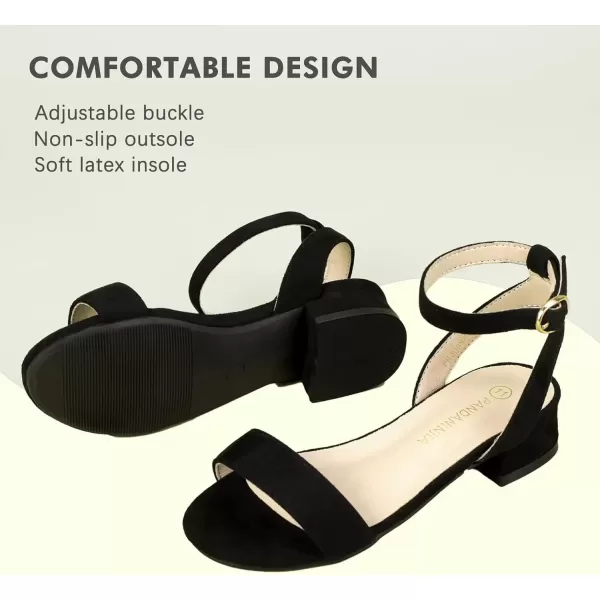imagePANDANINJIA Girls Sandals Low Heels Dress Shoes Open Toe Flower Girl Wedding Party for Little Big Kid Dress SandalsBlacksuede
