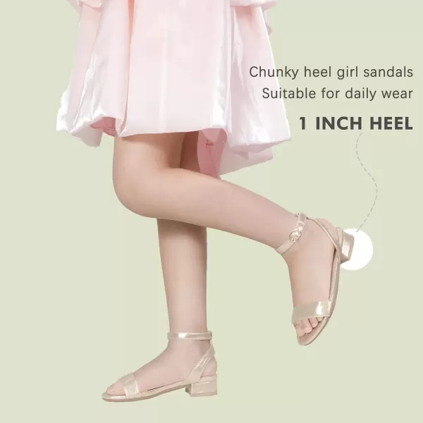 imagePANDANINJIA Girls Sandals Low Heels Dress Shoes Open Toe Flower Girl Wedding Party for Little Big Kid Dress SandalsGold