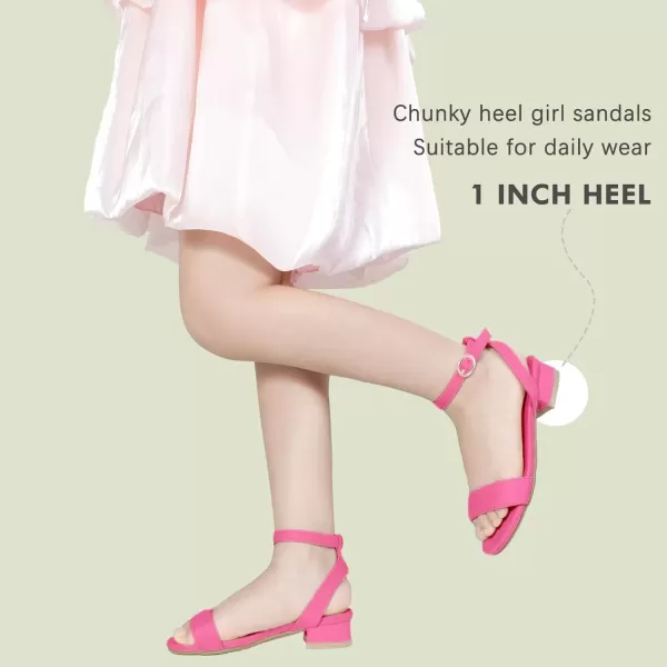 imagePANDANINJIA Girls Sandals Low Heels Dress Shoes Open Toe Flower Girl Wedding Party for Little Big Kid Dress SandalsHotpinksuede