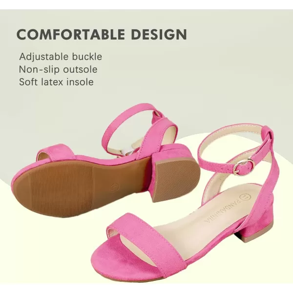 imagePANDANINJIA Girls Sandals Low Heels Dress Shoes Open Toe Flower Girl Wedding Party for Little Big Kid Dress SandalsHotpinksuede