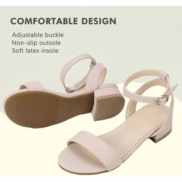 imagePANDANINJIA Girls Sandals Low Heels Dress Shoes Open Toe Flower Girl Wedding Party for Little Big Kid Dress SandalsNudenubuck