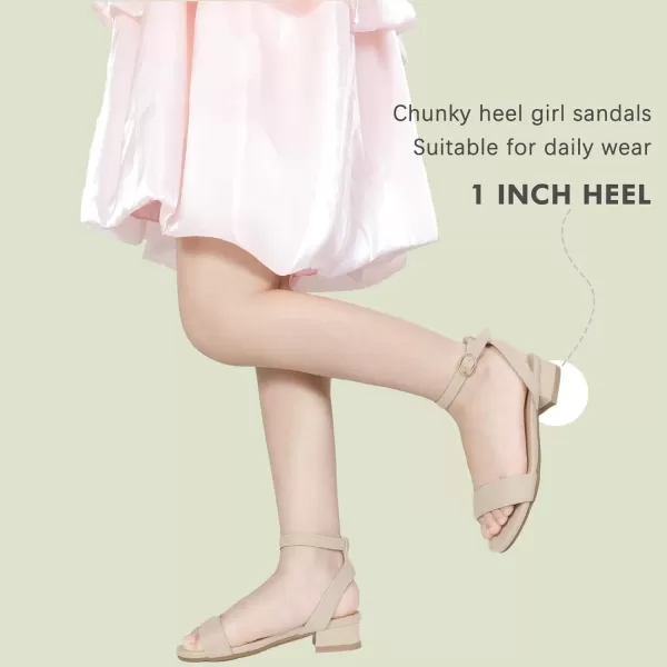 imagePANDANINJIA Girls Sandals Low Heels Dress Shoes Open Toe Flower Girl Wedding Party for Little Big Kid Dress SandalsNudesuede