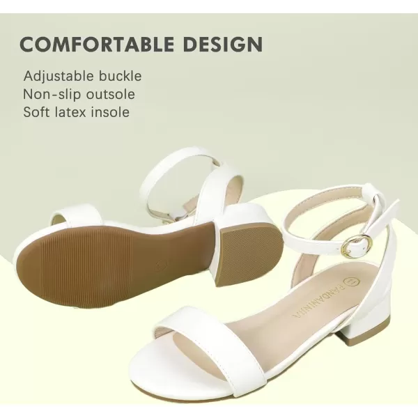 imagePANDANINJIA Girls Sandals Low Heels Dress Shoes Open Toe Flower Girl Wedding Party for Little Big Kid Dress SandalsWhite Pu