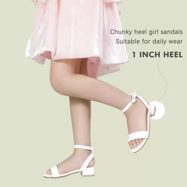 imagePANDANINJIA Girls Sandals Low Heels Dress Shoes Open Toe Flower Girl Wedding Party for Little Big Kid Dress SandalsWhite Pu