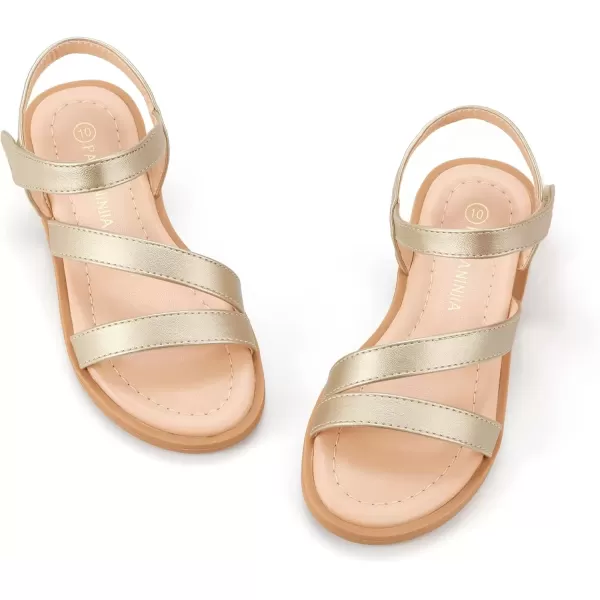 imagePANDANINJIA Girls Sandals Monica Summer Open Toe Flats Shoes Dress Sandals for Toddler Little Kid Big KidGold Pu