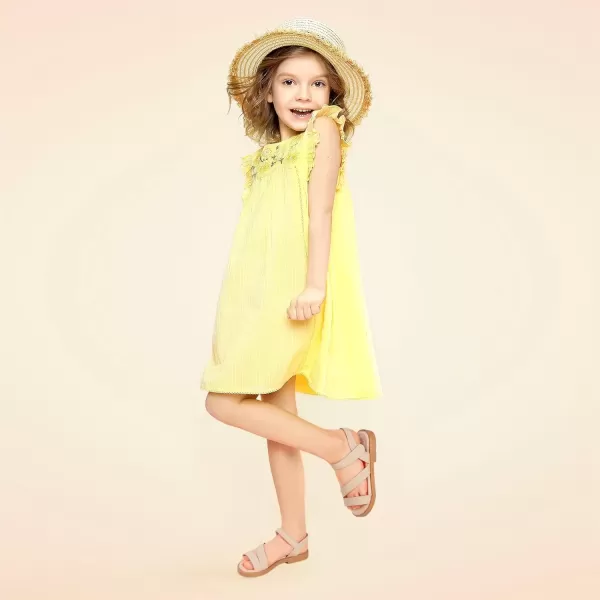 imagePANDANINJIA Girls Sandals Monica Summer Open Toe Flats Shoes Dress Sandals for Toddler Little Kid Big KidR Nude Nubuck
