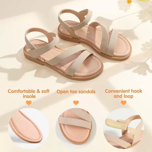 imagePANDANINJIA Girls Sandals Monica Summer Open Toe Flats Shoes Dress Sandals for Toddler Little Kid Big KidR Nude Nubuck