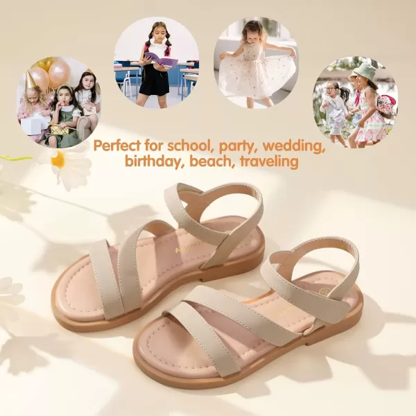 imagePANDANINJIA Girls Sandals Monica Summer Open Toe Flats Shoes Dress Sandals for Toddler Little Kid Big KidR Nude Nubuck