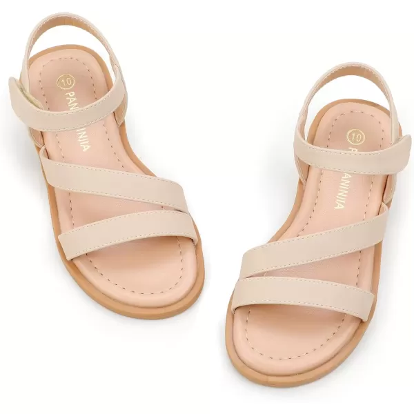 imagePANDANINJIA Girls Sandals Monica Summer Open Toe Flats Shoes Dress Sandals for Toddler Little Kid Big KidR Nude Nubuck