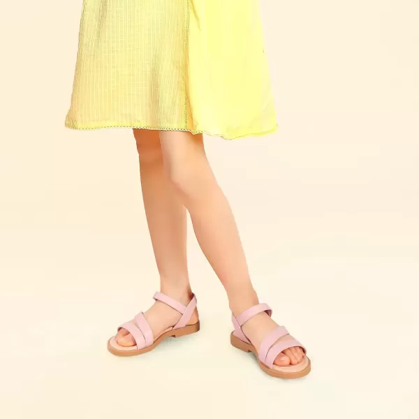imagePANDANINJIA Girls Sandals Monica Summer Open Toe Flats Shoes Dress Sandals for Toddler Little Kid Big KidR Pink Pu