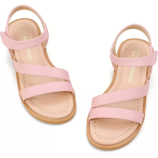 imagePANDANINJIA Girls Sandals Monica Summer Open Toe Flats Shoes Dress Sandals for Toddler Little Kid Big KidR Pink Pu
