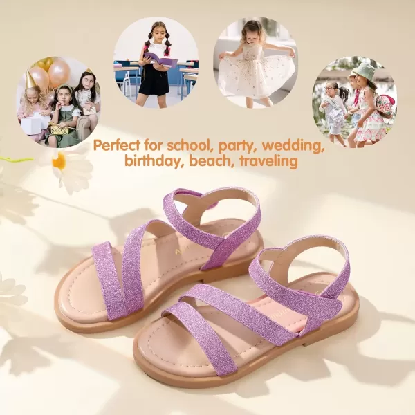 imagePANDANINJIA Girls Sandals Monica Summer Open Toe Flats Shoes Dress Sandals for Toddler Little Kid Big KidR Purple Glitter