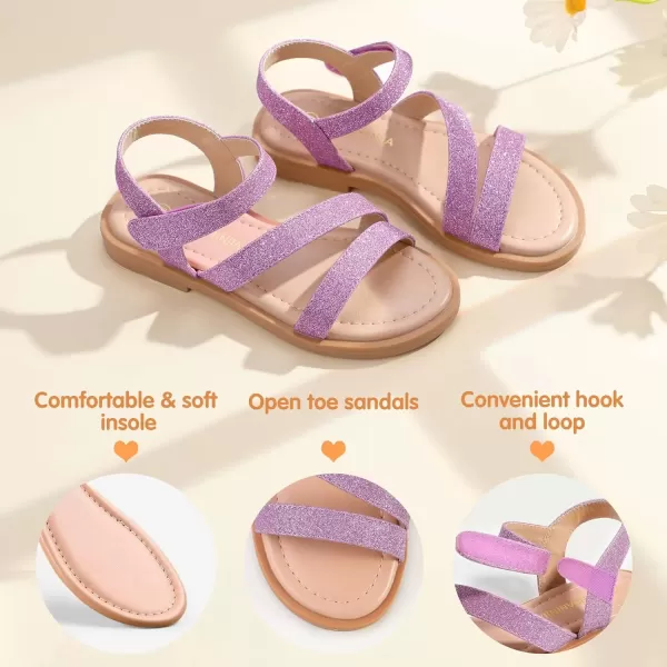 imagePANDANINJIA Girls Sandals Monica Summer Open Toe Flats Shoes Dress Sandals for Toddler Little Kid Big KidR Purple Glitter