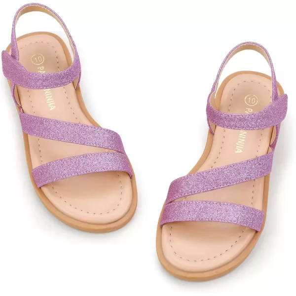 imagePANDANINJIA Girls Sandals Monica Summer Open Toe Flats Shoes Dress Sandals for Toddler Little Kid Big KidR Purple Glitter