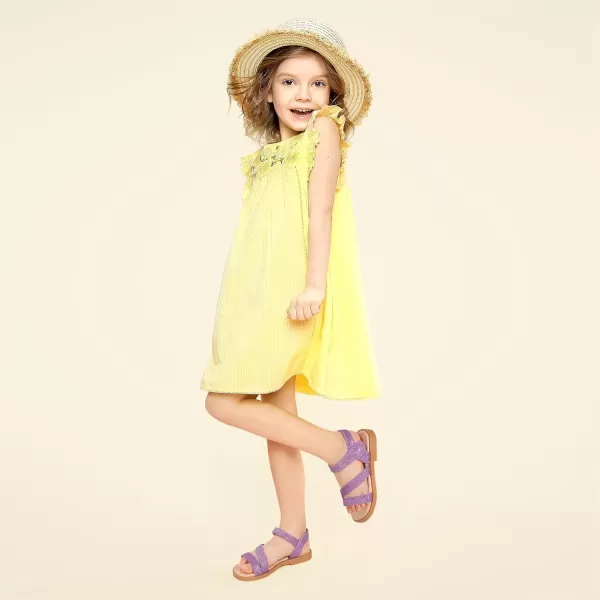 imagePANDANINJIA Girls Sandals Monica Summer Open Toe Flats Shoes Dress Sandals for Toddler Little Kid Big KidR Purple Glitter