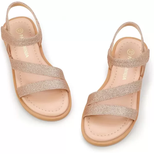 imagePANDANINJIA Girls Sandals Monica Summer Open Toe Flats Shoes Dress Sandals for Toddler Little Kid Big KidR Rose Gold Glitter