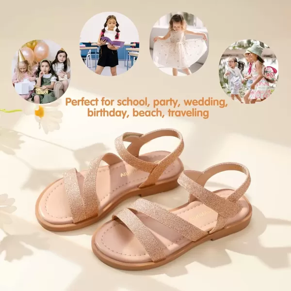 imagePANDANINJIA Girls Sandals Monica Summer Open Toe Flats Shoes Dress Sandals for Toddler Little Kid Big KidR Rose Gold Glitter