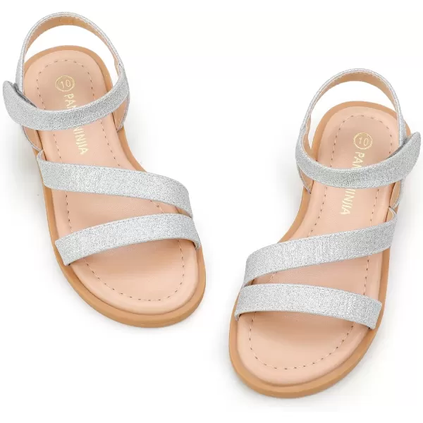 imagePANDANINJIA Girls Sandals Monica Summer Open Toe Flats Shoes Dress Sandals for Toddler Little Kid Big KidR Silver Glitter