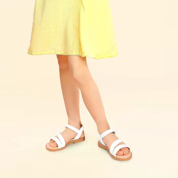 imagePANDANINJIA Girls Sandals Monica Summer Open Toe Flats Shoes Dress Sandals for Toddler Little Kid Big KidR White Pu