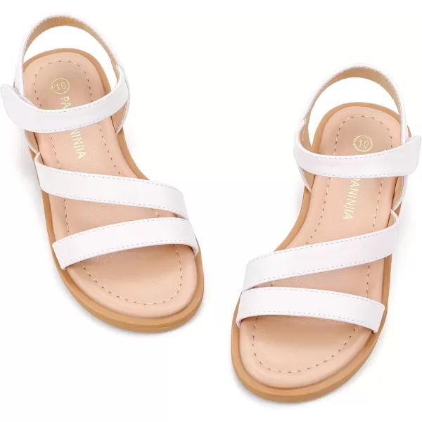 imagePANDANINJIA Girls Sandals Monica Summer Open Toe Flats Shoes Dress Sandals for Toddler Little Kid Big KidR White Pu