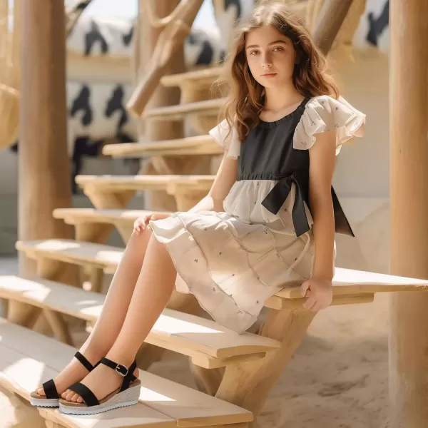 imagePANDANINJIA Girls Sandals Wedge Platform Espadrille Little Big Kid Girls Heels Open Toe Summer Dress ShoesBlacknubuck