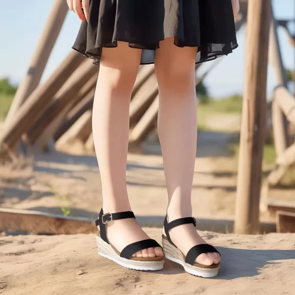 imagePANDANINJIA Girls Sandals Wedge Platform Espadrille Little Big Kid Girls Heels Open Toe Summer Dress ShoesBlacknubuck