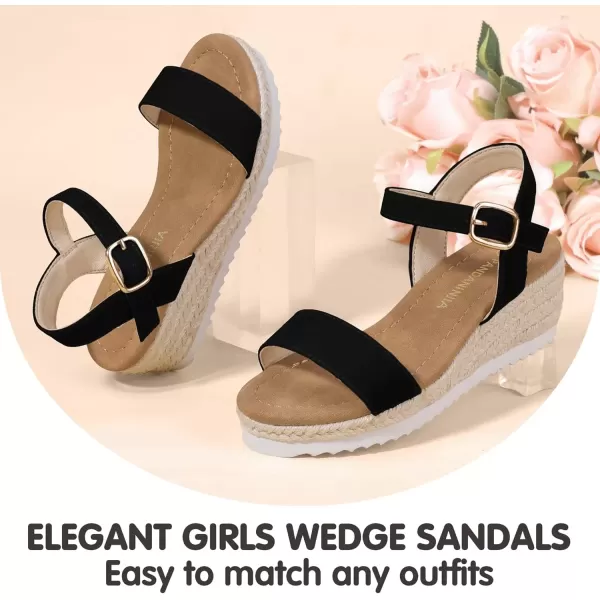 imagePANDANINJIA Girls Sandals Wedge Platform Espadrille Little Big Kid Girls Heels Open Toe Summer Dress ShoesBlacknubuck