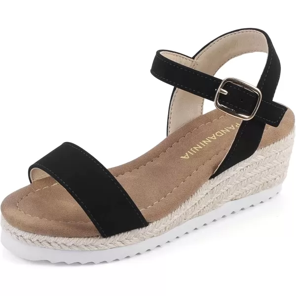 imagePANDANINJIA Girls Sandals Wedge Platform Espadrille Little Big Kid Girls Heels Open Toe Summer Dress ShoesBlacknubuck