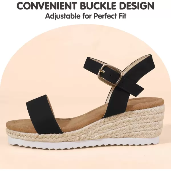 imagePANDANINJIA Girls Sandals Wedge Platform Espadrille Little Big Kid Girls Heels Open Toe Summer Dress ShoesBlacknubuck