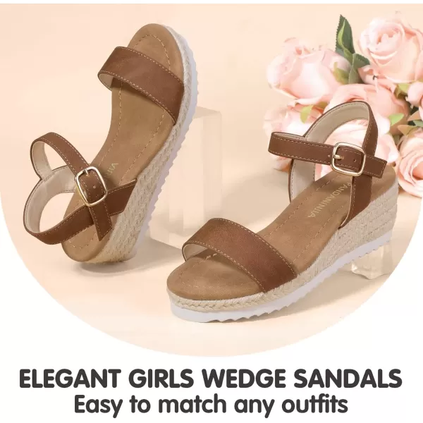 imagePANDANINJIA Girls Sandals Wedge Platform Espadrille Little Big Kid Girls Heels Open Toe Summer Dress ShoesBrownnubuck