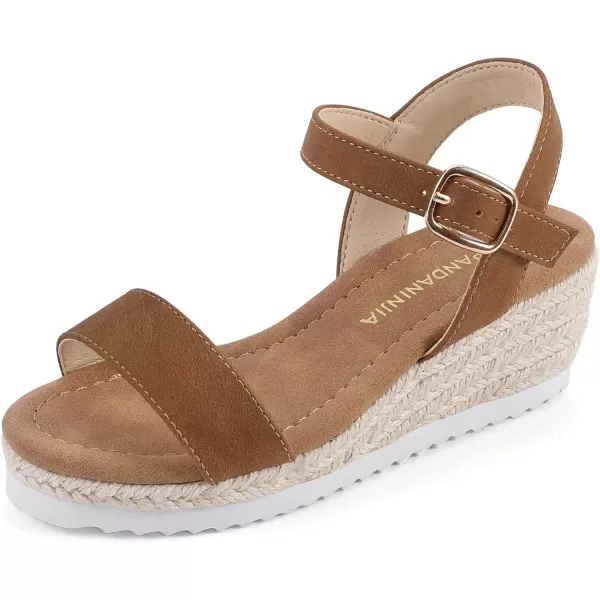 imagePANDANINJIA Girls Sandals Wedge Platform Espadrille Little Big Kid Girls Heels Open Toe Summer Dress ShoesBrownnubuck
