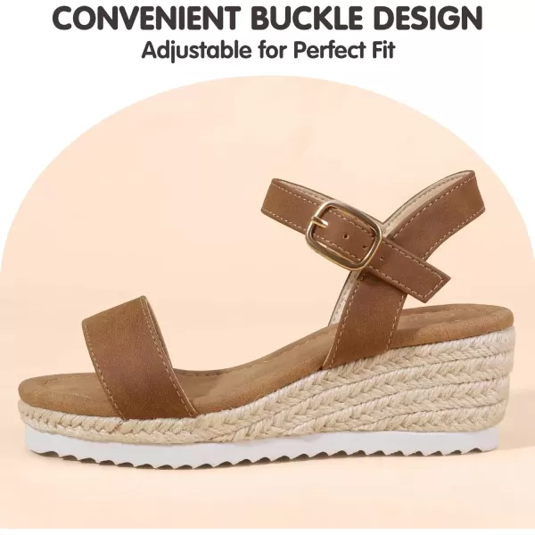 imagePANDANINJIA Girls Sandals Wedge Platform Espadrille Little Big Kid Girls Heels Open Toe Summer Dress ShoesBrownnubuck