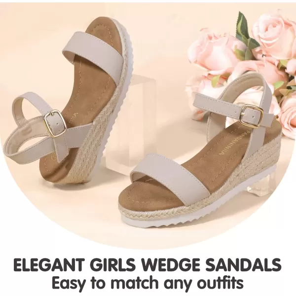 imagePANDANINJIA Girls Sandals Wedge Platform Espadrille Little Big Kid Girls Heels Open Toe Summer Dress ShoesNudenubuck