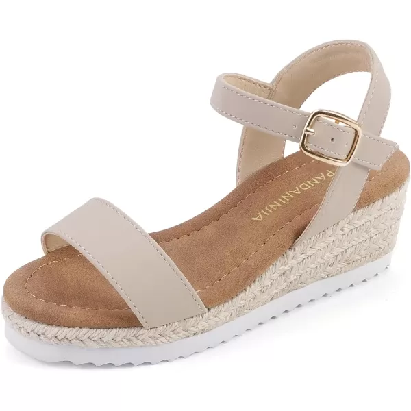 imagePANDANINJIA Girls Sandals Wedge Platform Espadrille Little Big Kid Girls Heels Open Toe Summer Dress ShoesNudenubuck