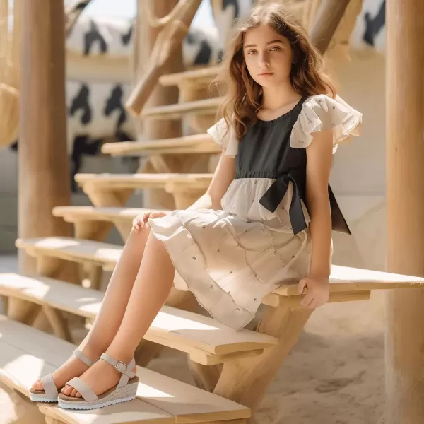 imagePANDANINJIA Girls Sandals Wedge Platform Espadrille Little Big Kid Girls Heels Open Toe Summer Dress ShoesNudenubuck