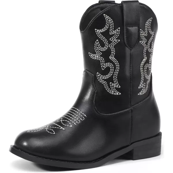 imagePANDANINJIA Girls Toddler Cowgirl Boots Riding Round Toe Boys Cowboy Boots Little Kids Short Calf Western Cowgirl BootsBlackpu
