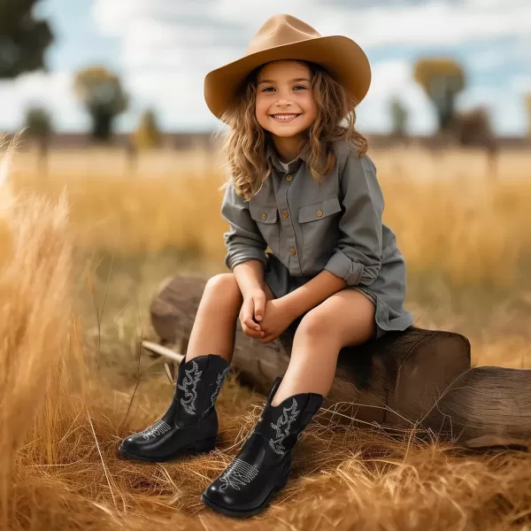 imagePANDANINJIA Girls Toddler Cowgirl Boots Riding Round Toe Boys Cowboy Boots Little Kids Short Calf Western Cowgirl BootsBlackpu