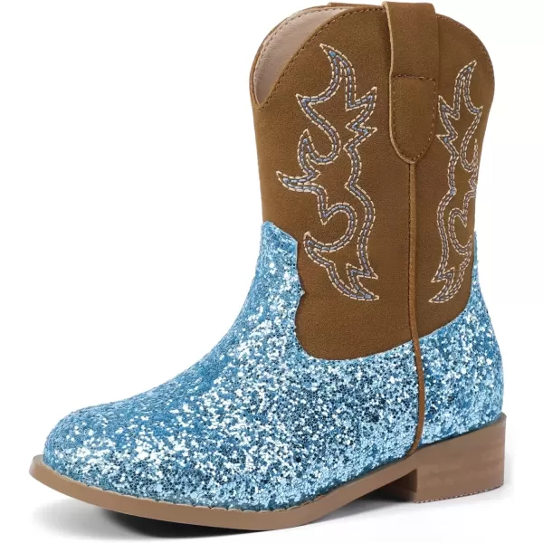imagePANDANINJIA Girls Toddler Cowgirl Boots Riding Round Toe Boys Cowboy Boots Little Kids Short Calf Western Cowgirl BootsBluesequin