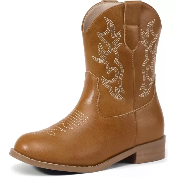 imagePANDANINJIA Girls Toddler Cowgirl Boots Riding Round Toe Boys Cowboy Boots Little Kids Short Calf Western Cowgirl BootsBrownpu