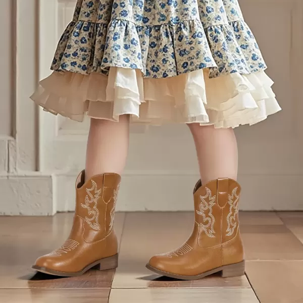 imagePANDANINJIA Girls Toddler Cowgirl Boots Riding Round Toe Boys Cowboy Boots Little Kids Short Calf Western Cowgirl BootsBrownpu