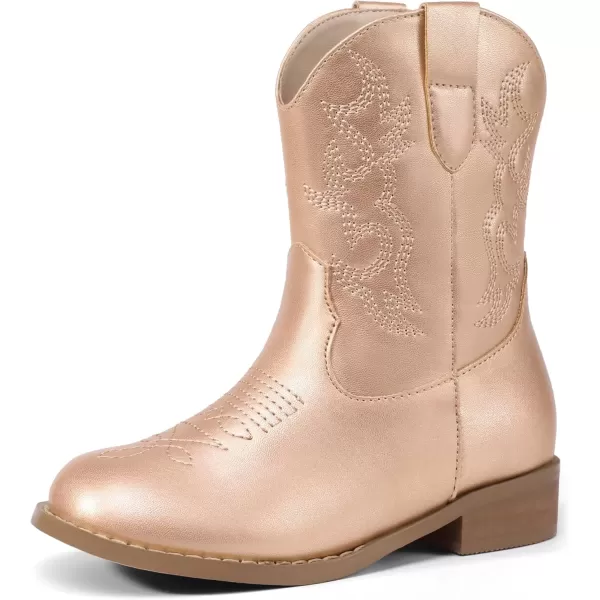 imagePANDANINJIA Girls Toddler Cowgirl Boots Riding Round Toe Boys Cowboy Boots Little Kids Short Calf Western Cowgirl BootsChampagnepu